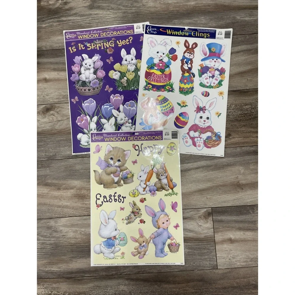 Color/Classic Clings Vintage Easter Holiday Window Static Clings Lot‎ (3 Pieces)